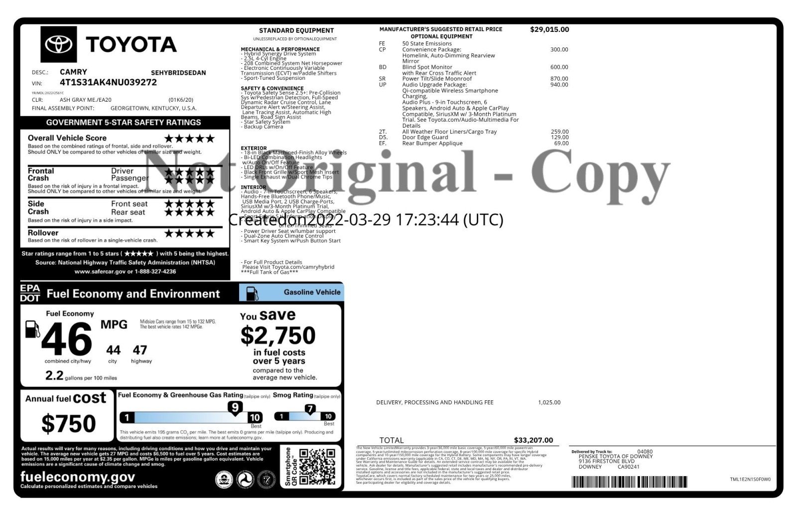 Used 2022 ASH GRAY Toyota Hybrid SE image 2