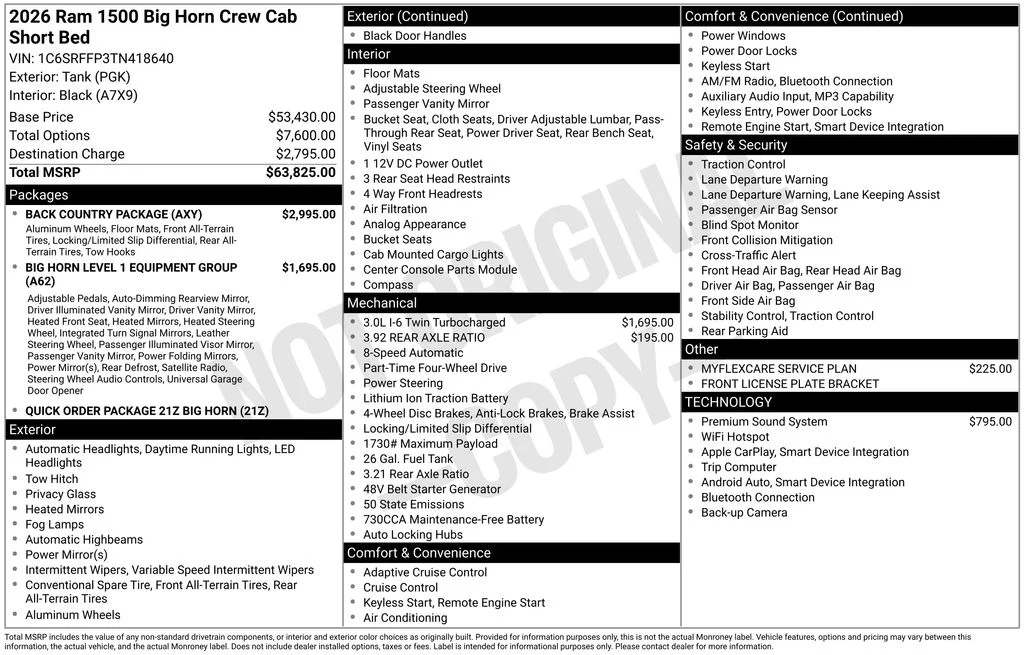 New 2026 Tank Exterior Paint RAM Big Horn/Lone Star image 6
