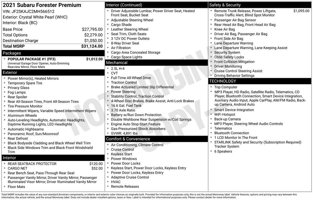 Used 2021 White Subaru Premium image 9