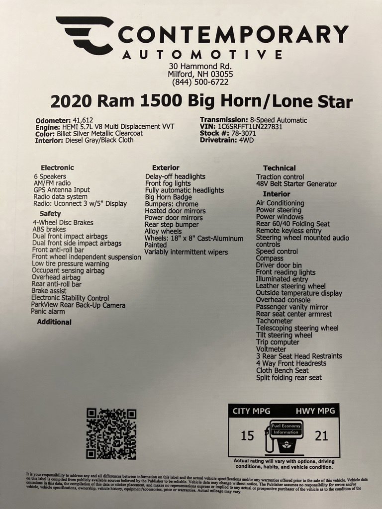 Used 2020 Billet Silver Metallic Clearcoat Ram Big Horn image 33