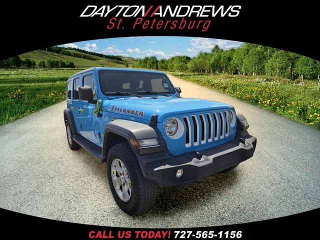 Used 2021 Blue Jeep Unlimited Sport image 1