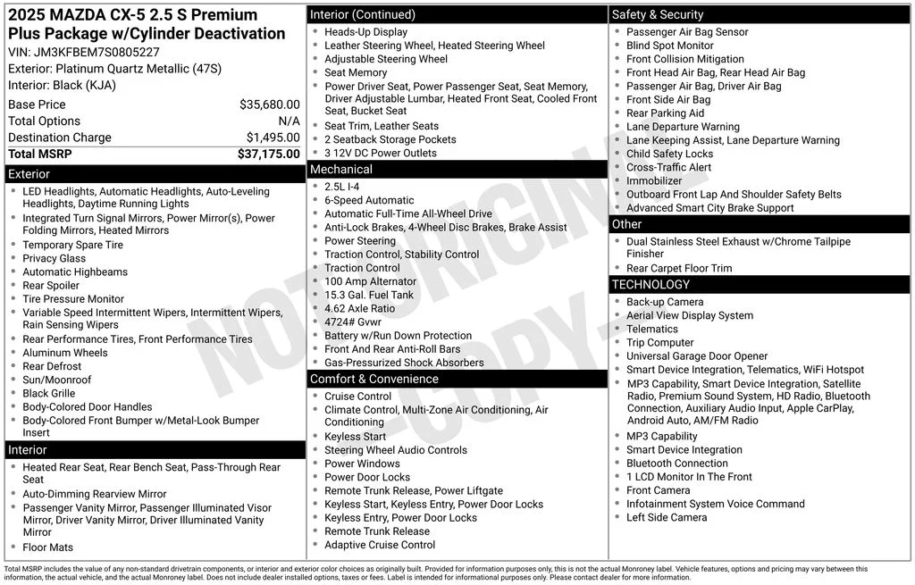 Used 2025 Mazda CX-5 S Premium Plus package with VIN JM3KFBEM7S0805227 for sale in Elk River, Minnesota