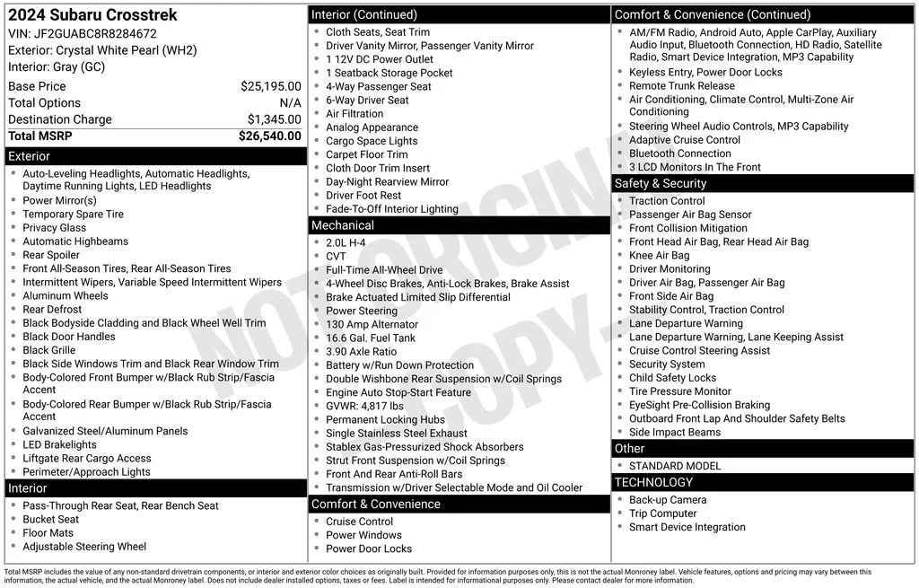 Used 2024 White Subaru Base image 5