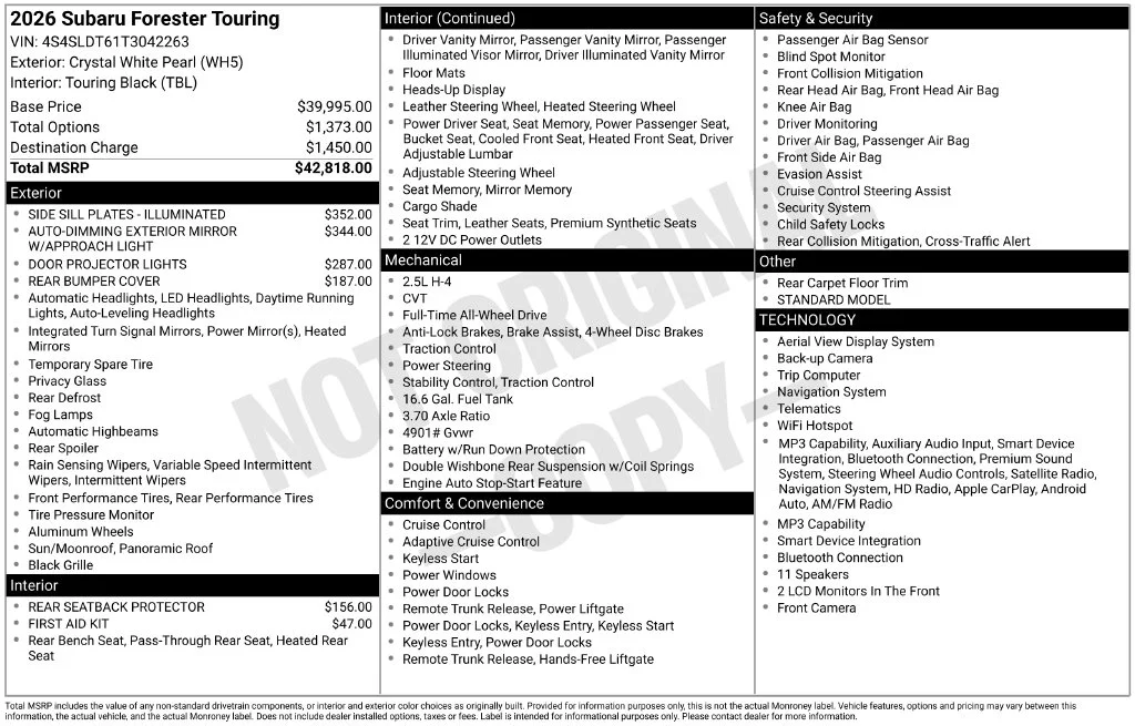 Certified Used 2026 White Subaru Touring image 3