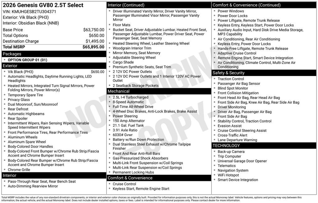 Certified Used 2026 Black Genesis 2.5T Select image 26
