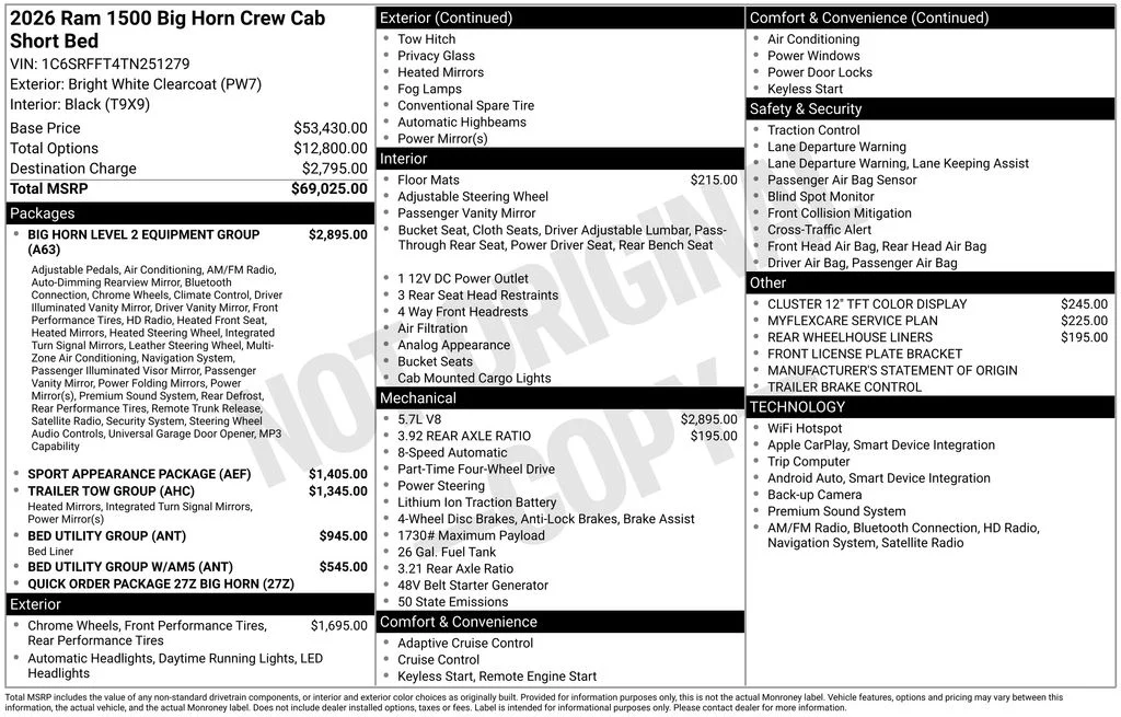 New 2026 Bright White Clear-Coat Exterior Paint RAM Big Horn/Lone Star image 6