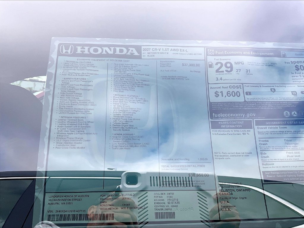 New 2027 Meteorite Gray Metallic Honda EX-L image 16