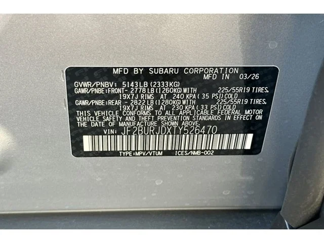 New 2026 ICE SILVER METALLIC Subaru Touring XT image 57