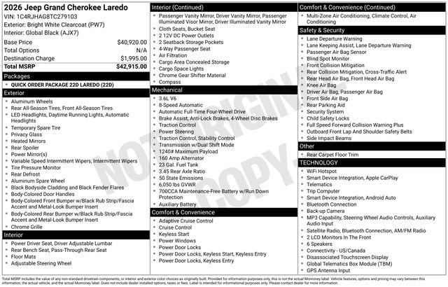 New 2026 Bright White Clear-Coat Exterior Paint Jeep Laredo image 30