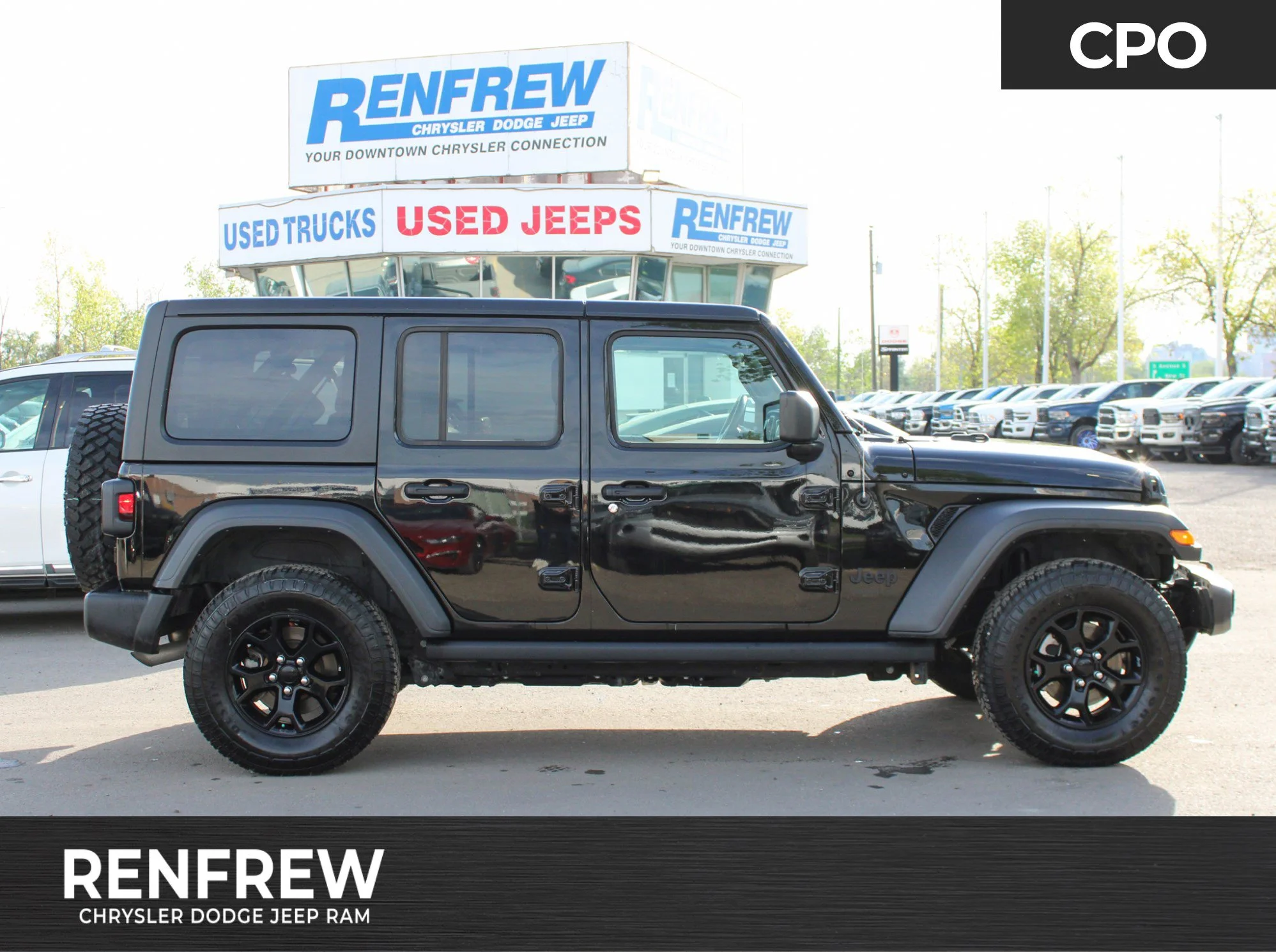 Certified Used 2023 Black Jeep Willys * No Accidents | Manual | V6 | Heated Seats | Apple CarPlay | Backup Camera | Alpine image 1