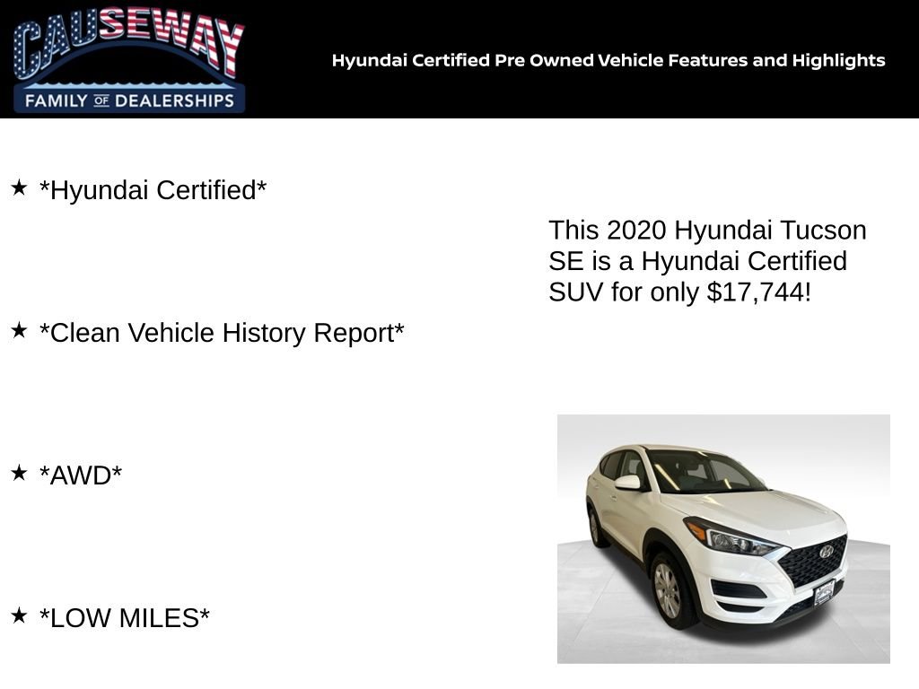 Certified 2020 Hyundai Tucson SE with VIN KM8J2CA48LU086717 for sale in Stafford Township, NJ