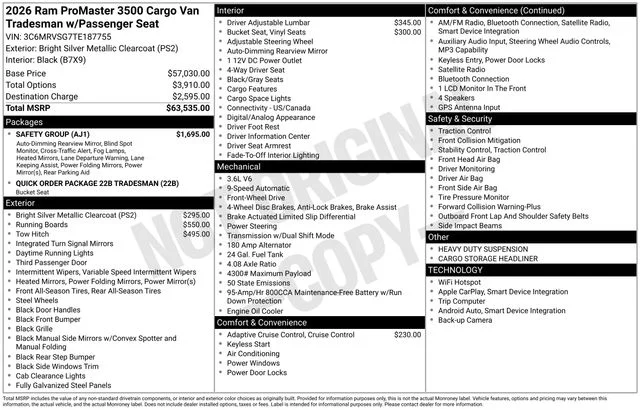 New 2026 Bright Silver Metallic Clear-Coat Exterior Paint RAM Super High Roof image 14