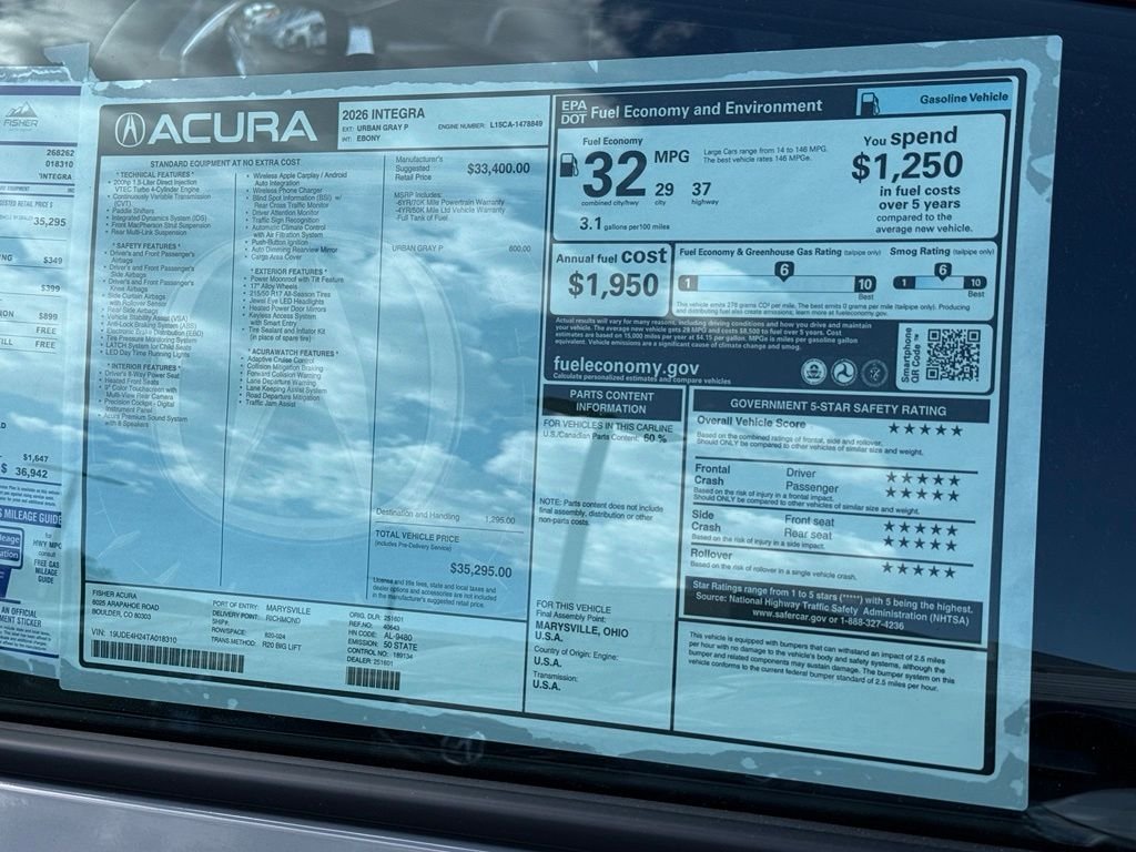 New 2026 Urban Gray Pearl Acura Base image 26