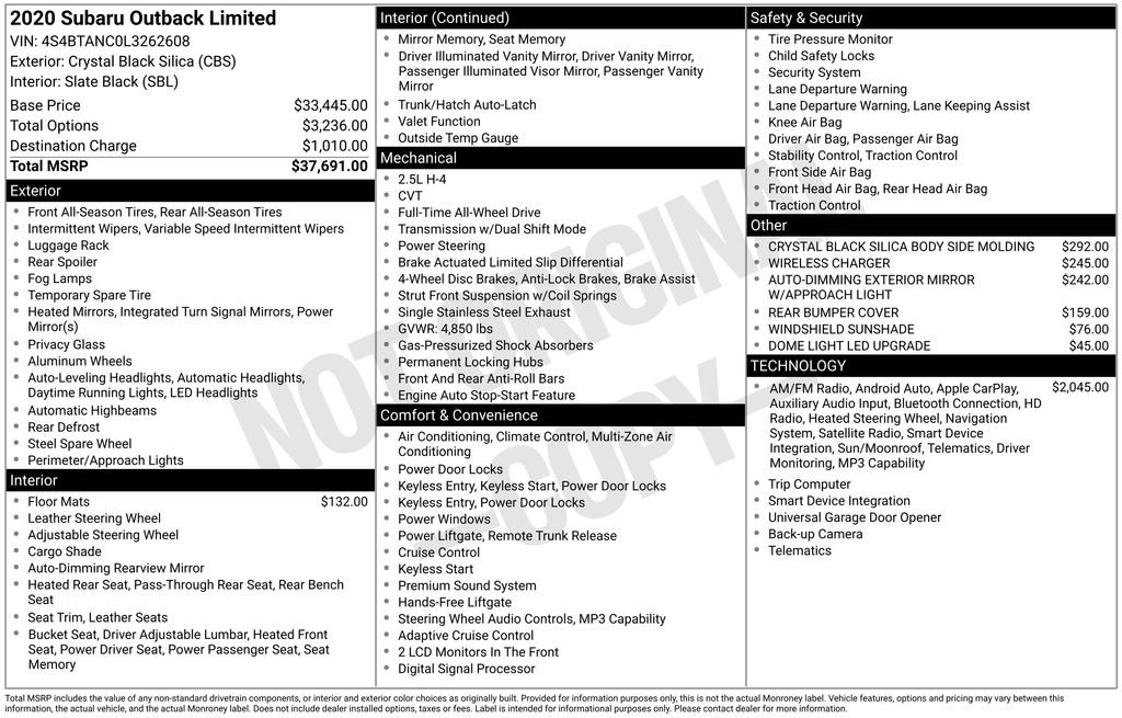 Used 2020 Black Subaru Limited image 8
