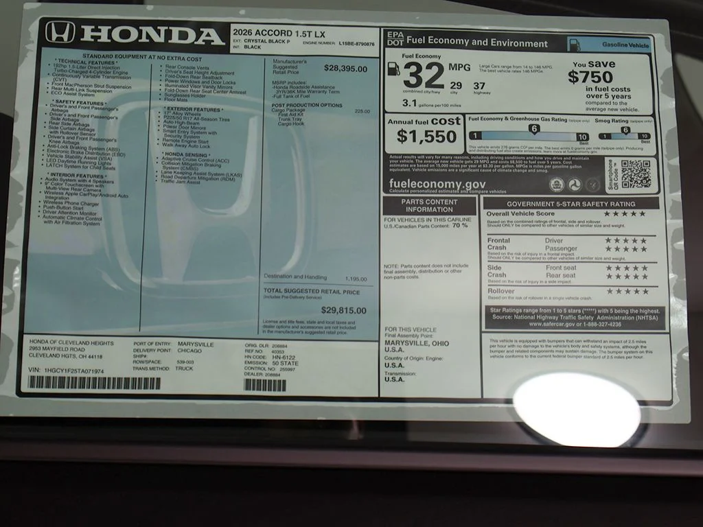 New 2026 Crystal Black Pearl Honda LX image 24