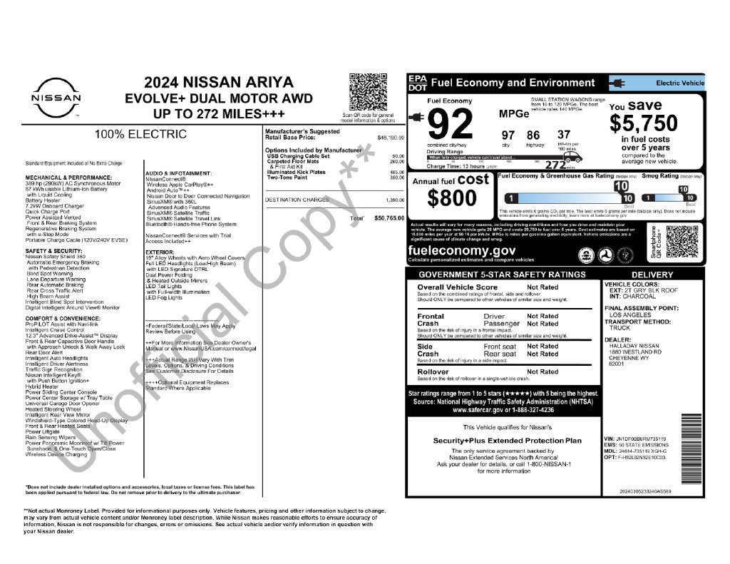 Used 2024 Nissan ARIYA Evolve+ with VIN JN1DF0BB6RM735119 for sale in Olympia, WA