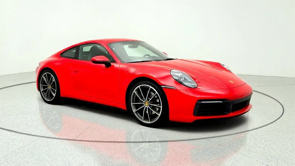 Used 2020 Guards Red Porsche Carrera Coupe w/ Classic Wheels, Bose Audio, LCA & Cooled Seats image 3