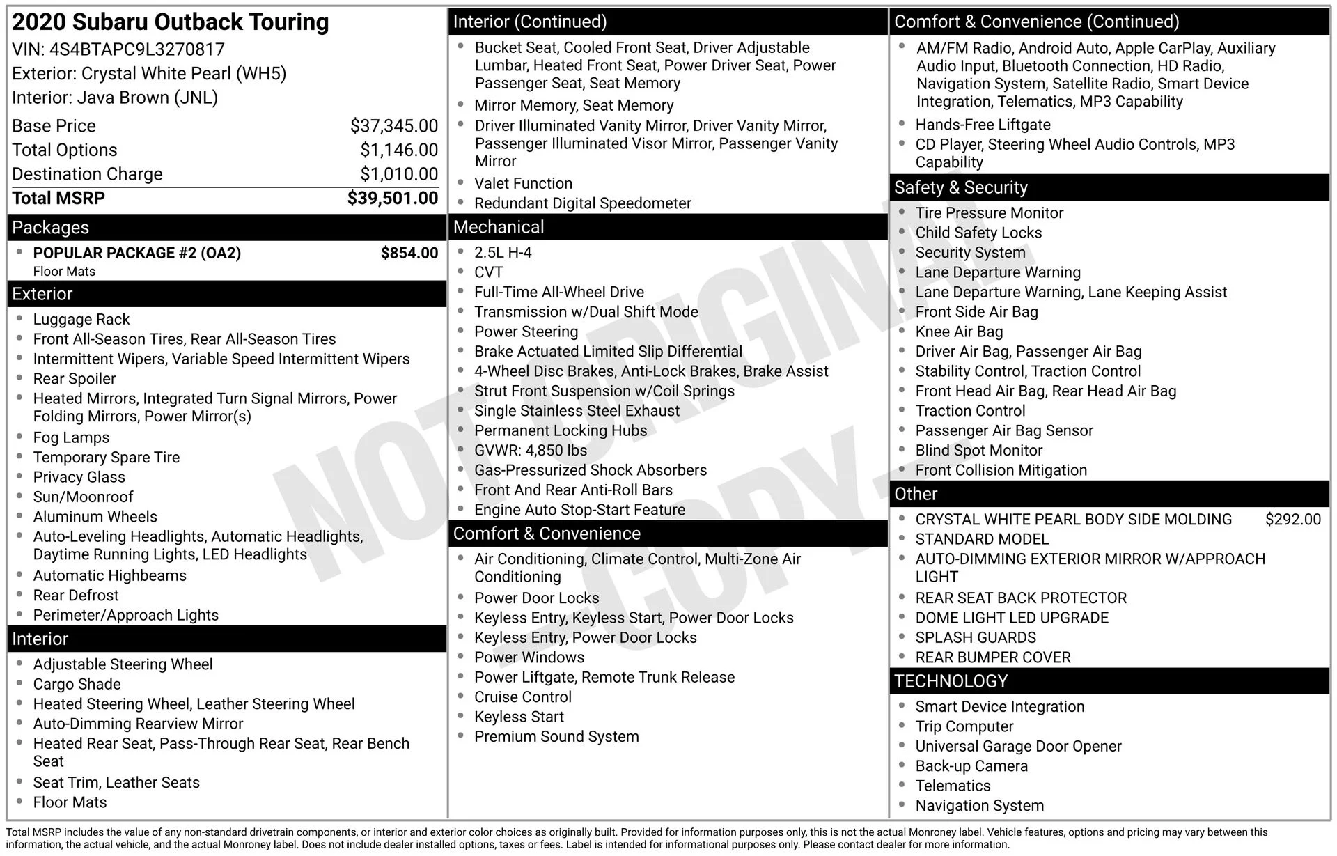 Used 2020 White Subaru Touring image 3