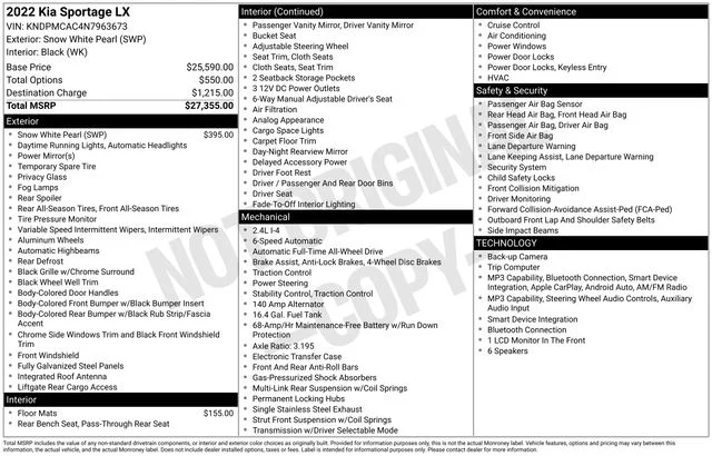 Used 2022 White Kia LX image 9