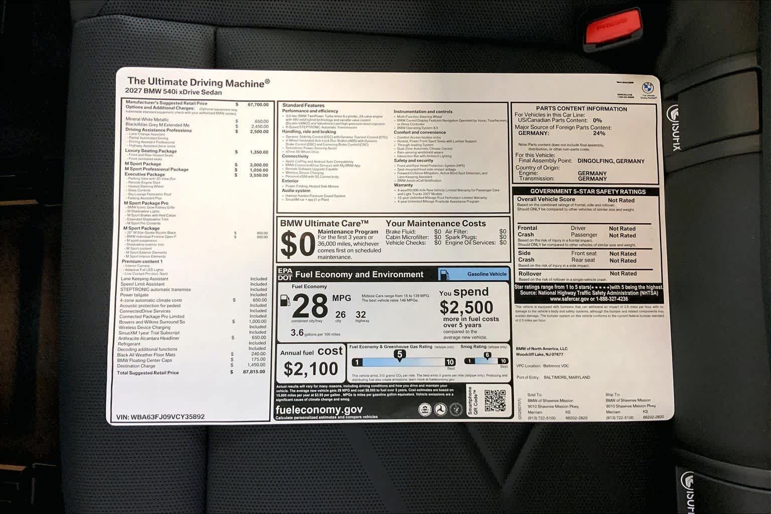 New 2027 Mineral White Metallic BMW 540i xDrive image 22