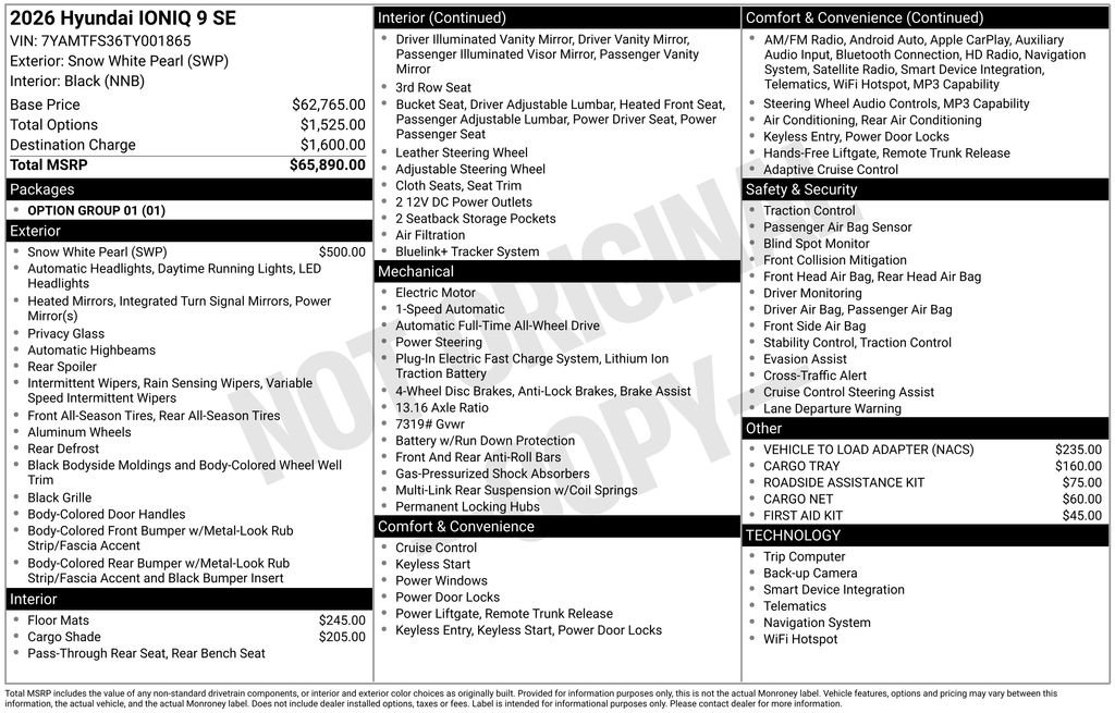 Used 2026 Hyundai IONIQ 9 SE with VIN 7YAMTFS36TY001865 for sale in Highland Park, IL