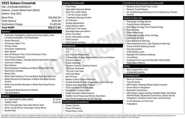 Used 2025 White Subaru Base image 7