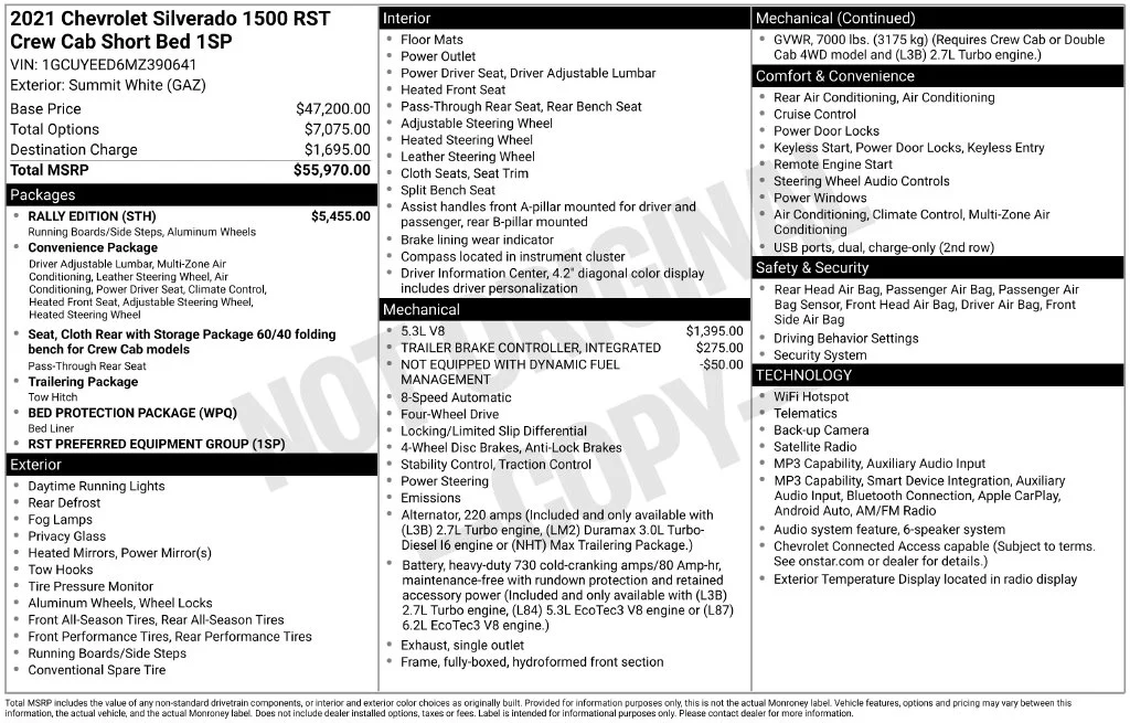 Used 2021 White Chevrolet RST image 1