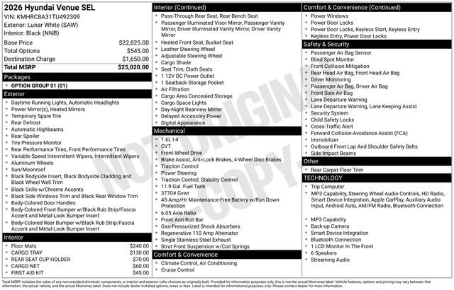 New 2026 White Hyundai SEL image 13