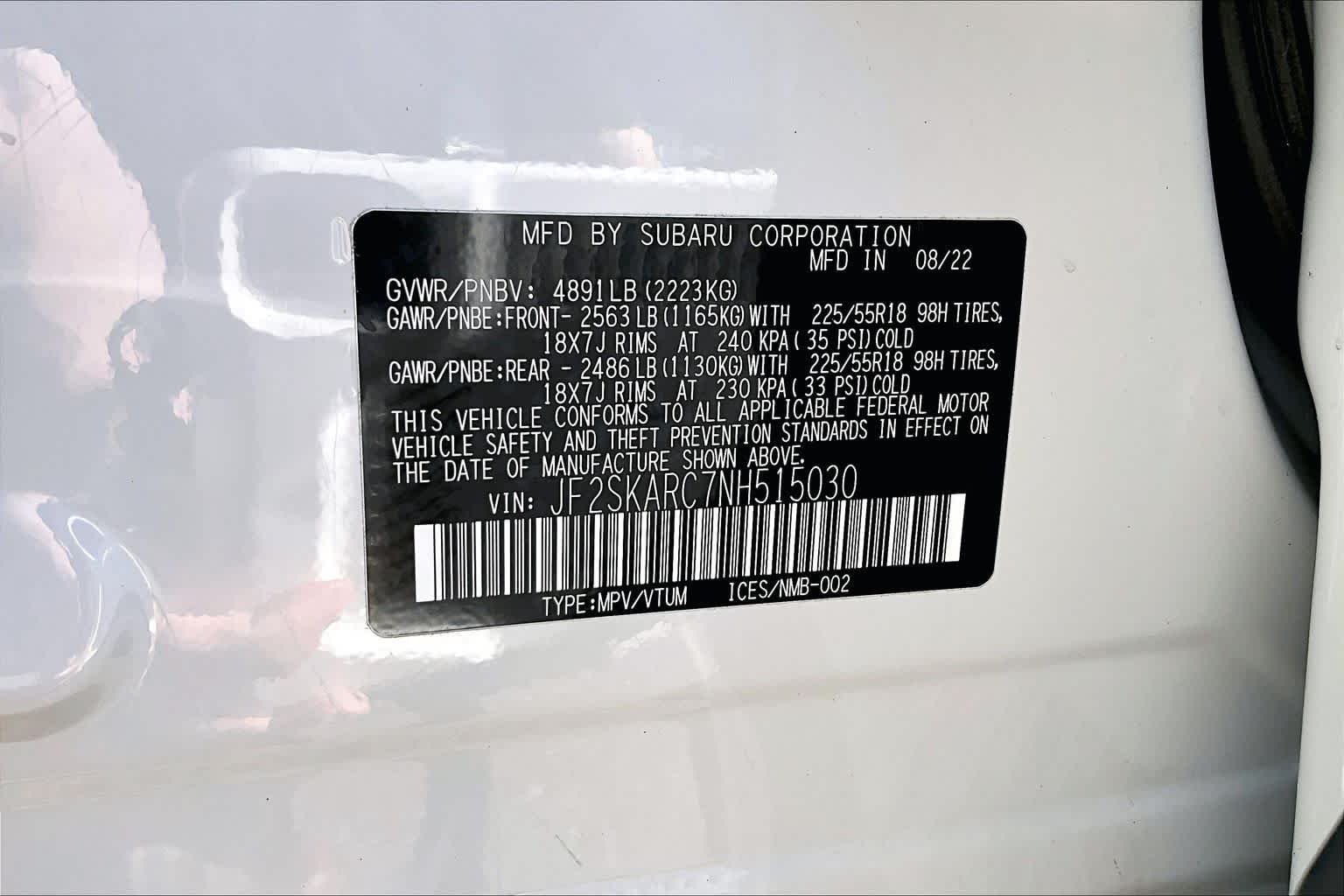 Used 2022 Crystal White Pearl Subaru Touring image 37