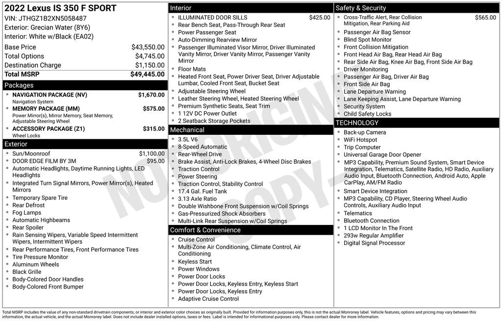 Used 2022 Grecian Water Lexus 350 F SPORT image 5