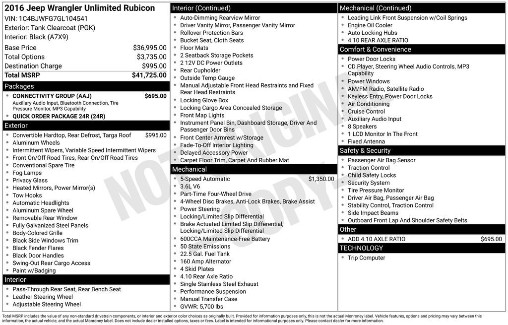 Used 2016 Tank Clearcoat Jeep Unlimited Rubicon image 5