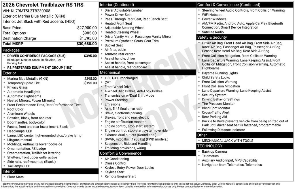 New 2026 Marina Blue Metallic Chevrolet RS image 4