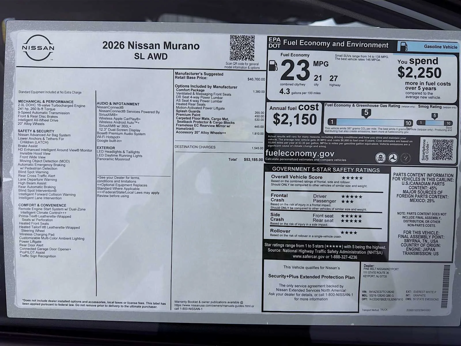 New 2026 Everest White Pearl TriCoat Nissan SL image 6