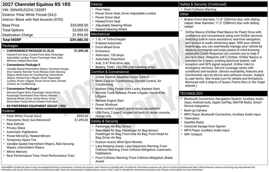 New 2027 Polar White Tricoat Chevrolet RS image 4