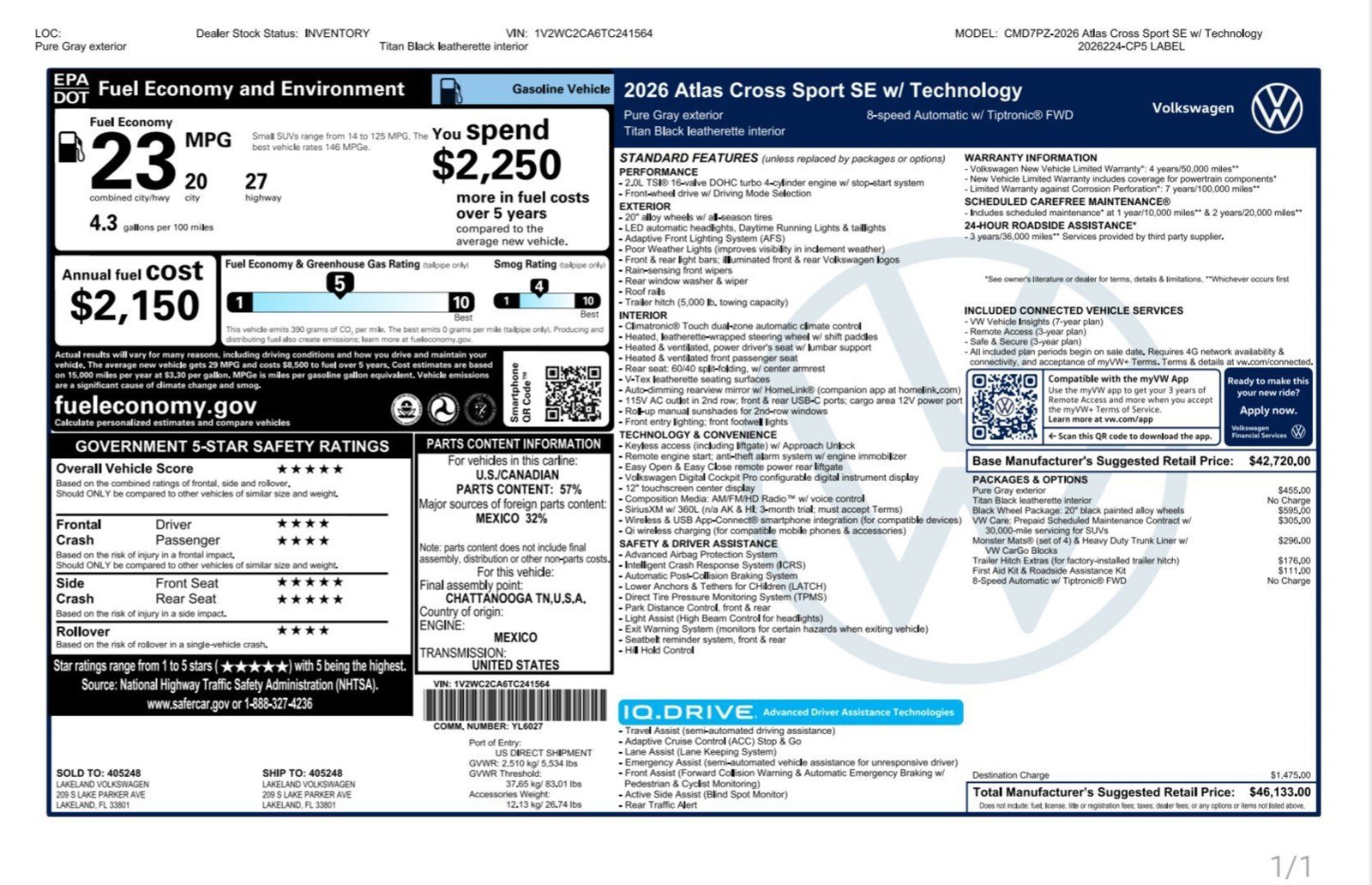 New 2026 Pure Gray Volkswagen 2.0T SE W/TECHNOLOGY image 4