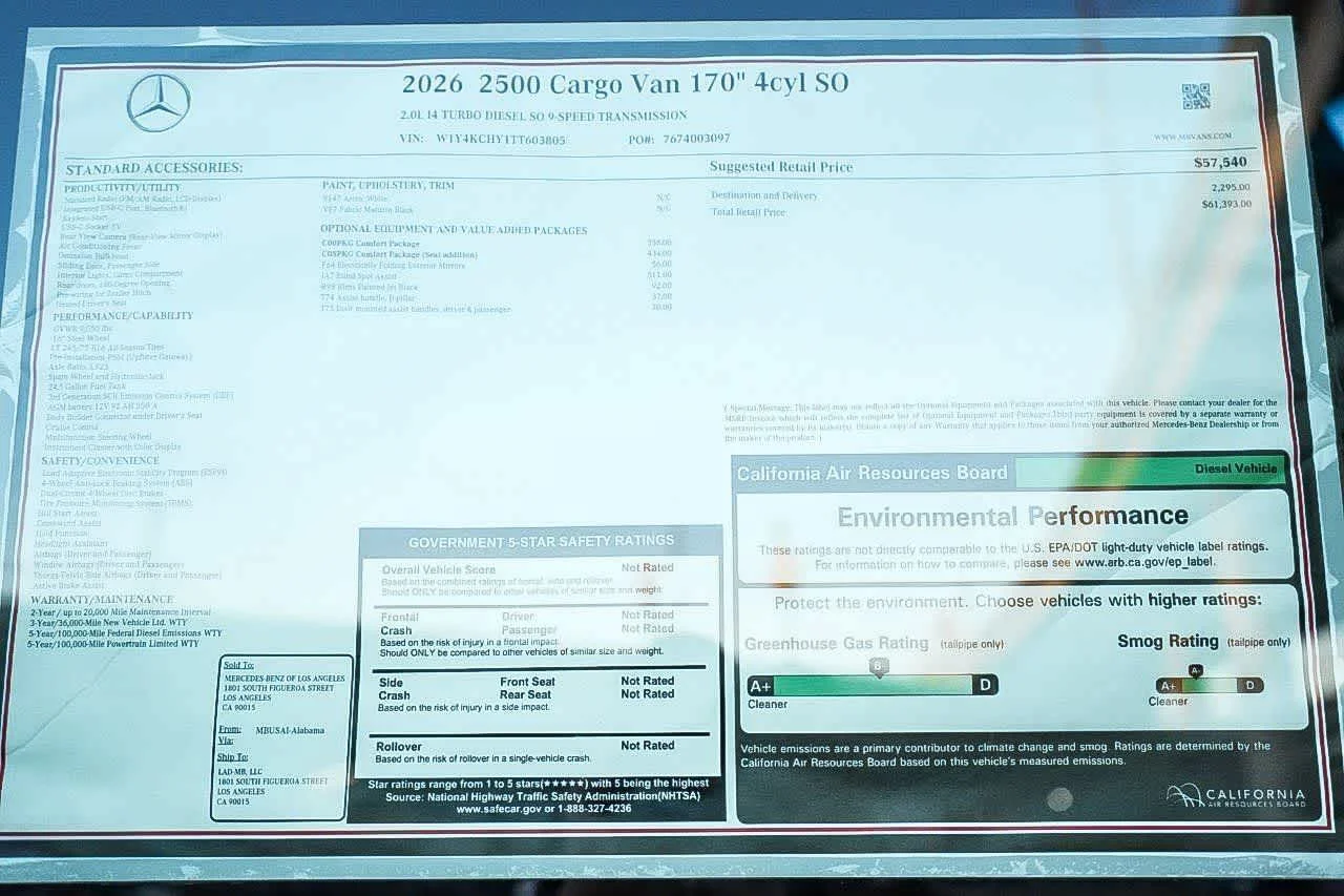 New 2026 Arctic White Mercedes-Benz Cargo 170WB High Roof RWD 2.0L I4 Diesel Turbo SO image 26