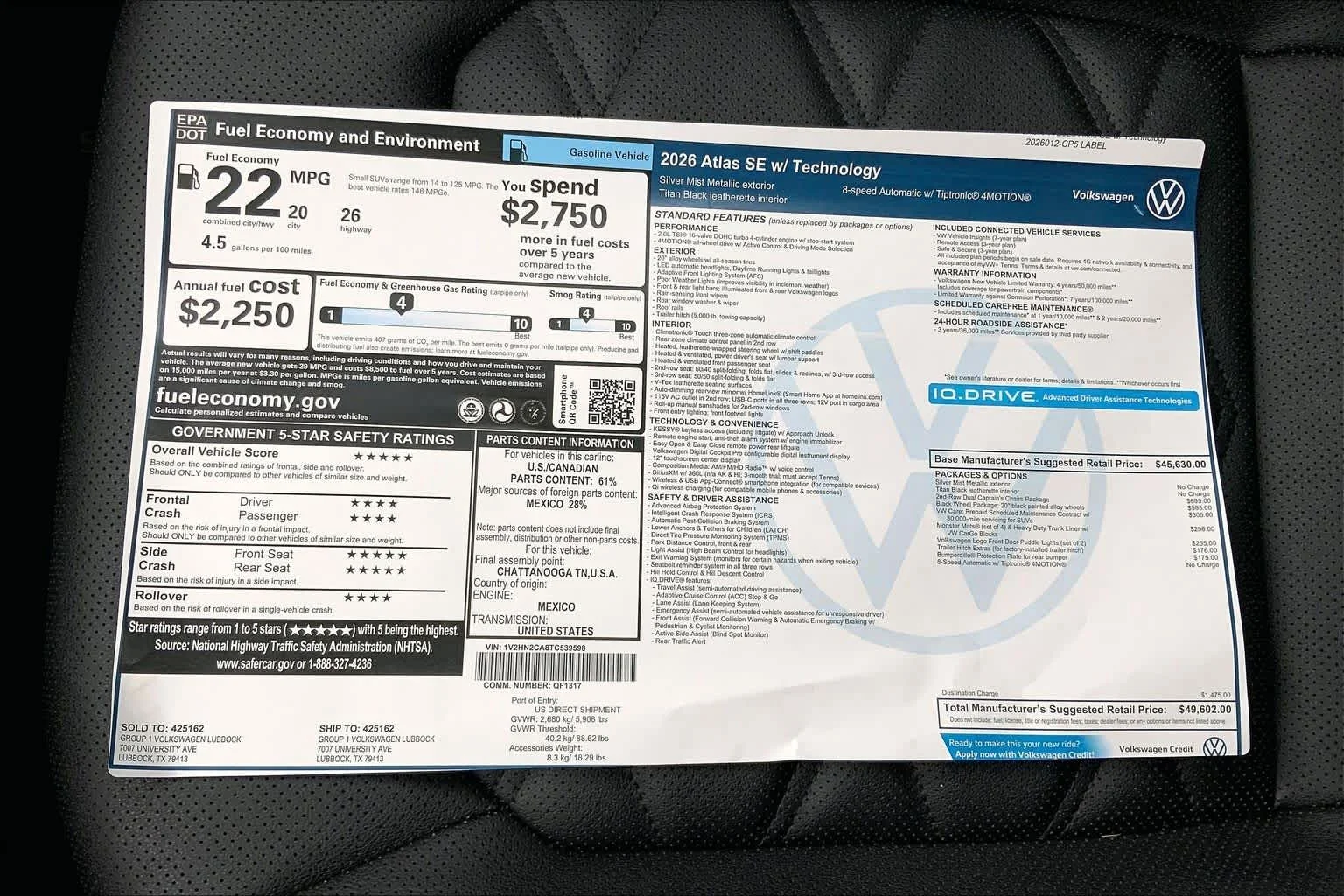 New 2026 Silver Mist Metallic Volkswagen 2.0T SE w/Technology image 22