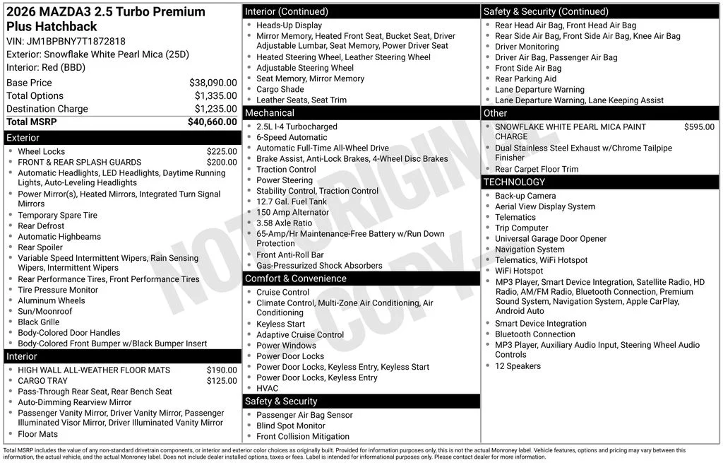 New 2026 Snowflake White Pearl Mazda 2.5 Turbo Premium Plus image 2