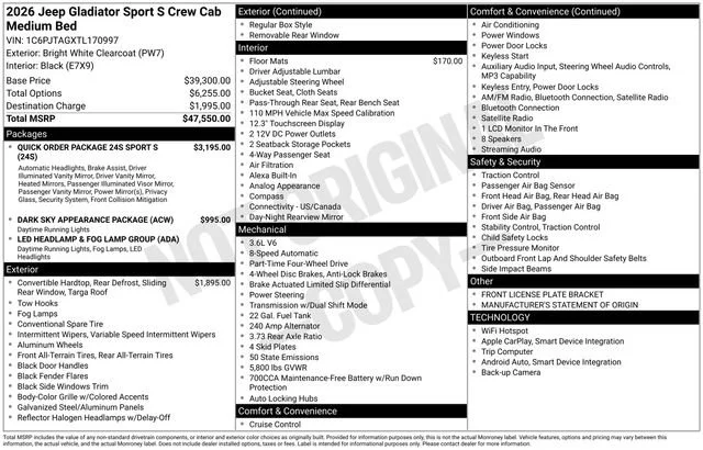 New 2026 Bright White Clear-Coat Exterior Paint Jeep Sport S image 19