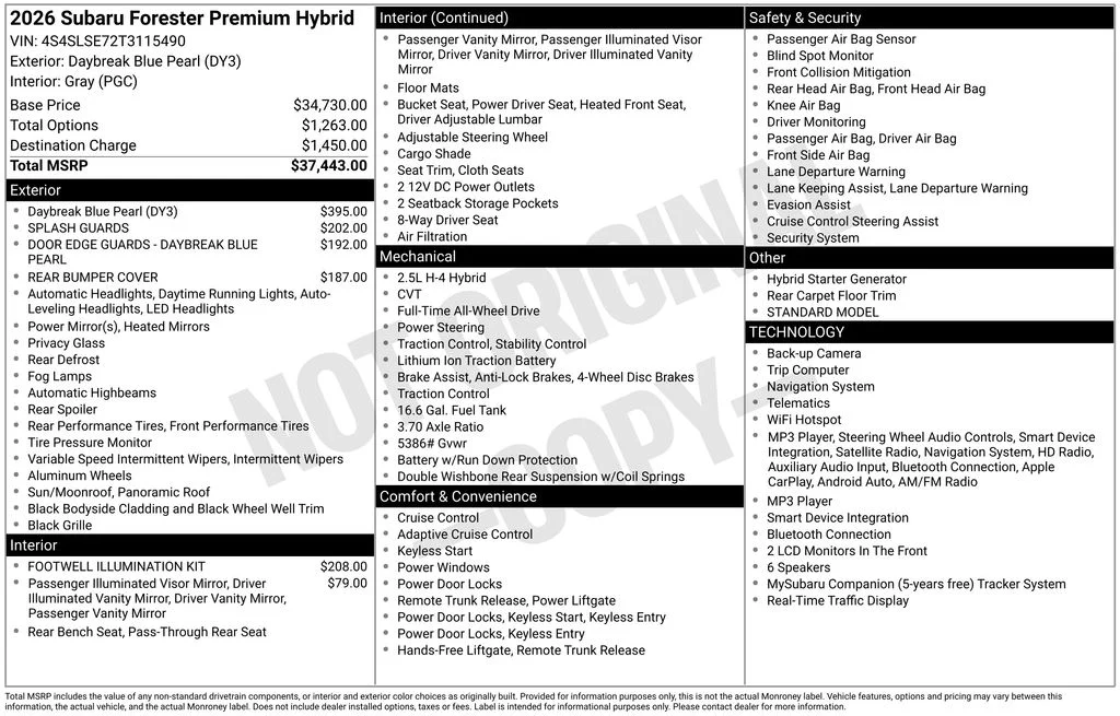 New 2026 DAYBREAK BLUE PEARL Subaru Premium Hybrid image 6