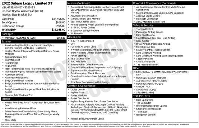 Certified Used 2022 Crystal White Pearl Subaru Limited XT image 36