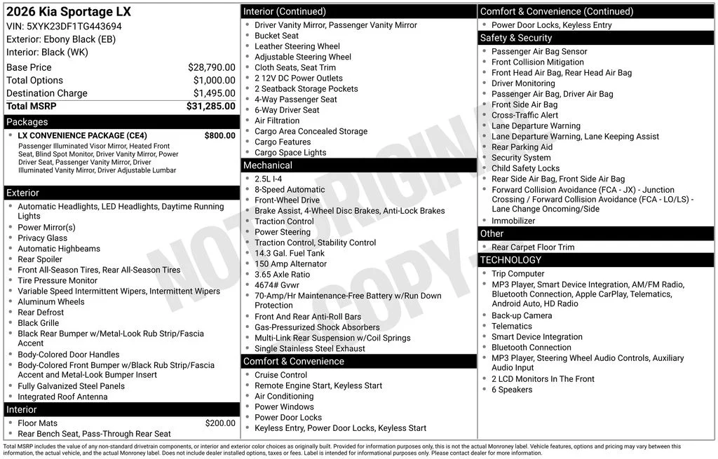 New 2026 Ebony Black Kia LX image 40
