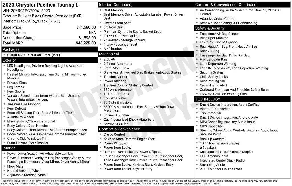 Certified Used 2023 Black Chrysler Touring L image 13