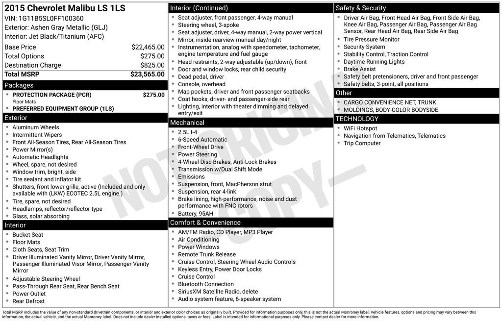 2015 Chevrolet Malibu 1LS