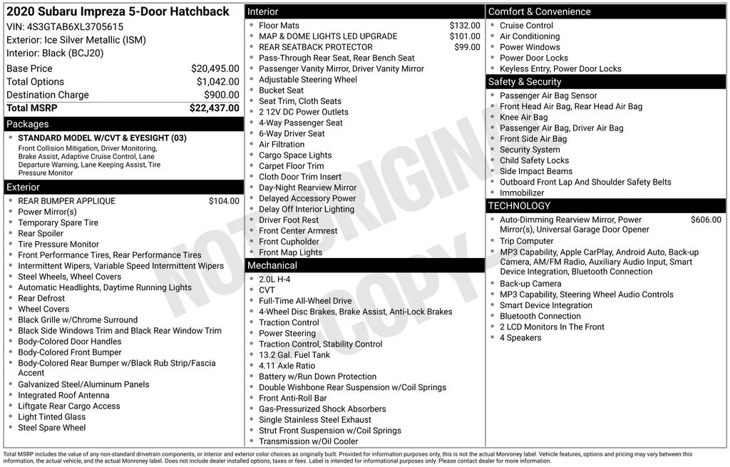 Used 2020 Silver Subaru Base image 6