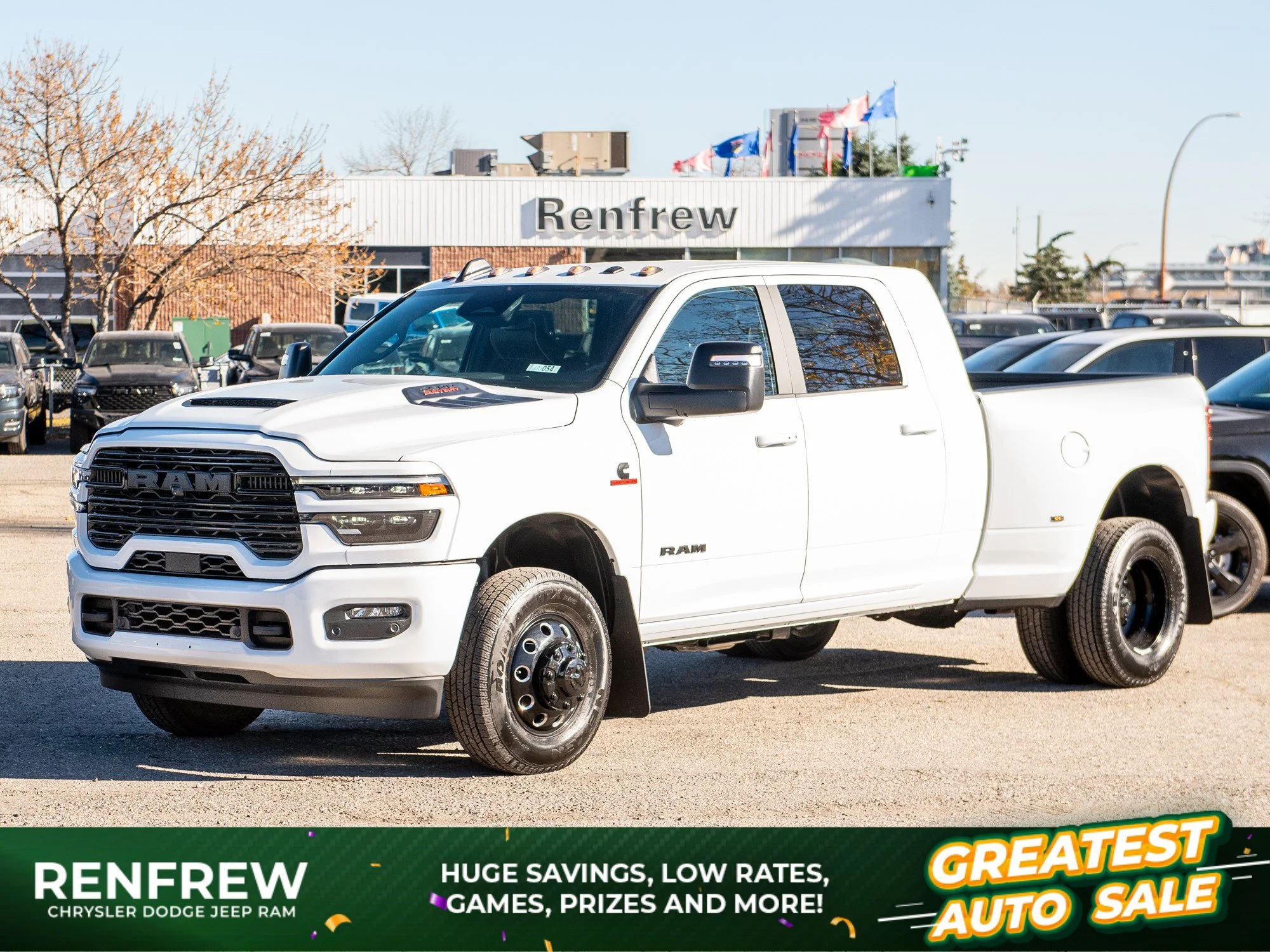 New 2027 White RAM Laramie Night* Mega Cab 4x4, Towing Tech Group, Heated/Ventilated Leather, Remote Start image 1