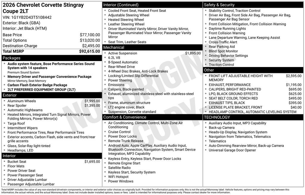 Used 2026 Black Chevrolet Stingray image 2