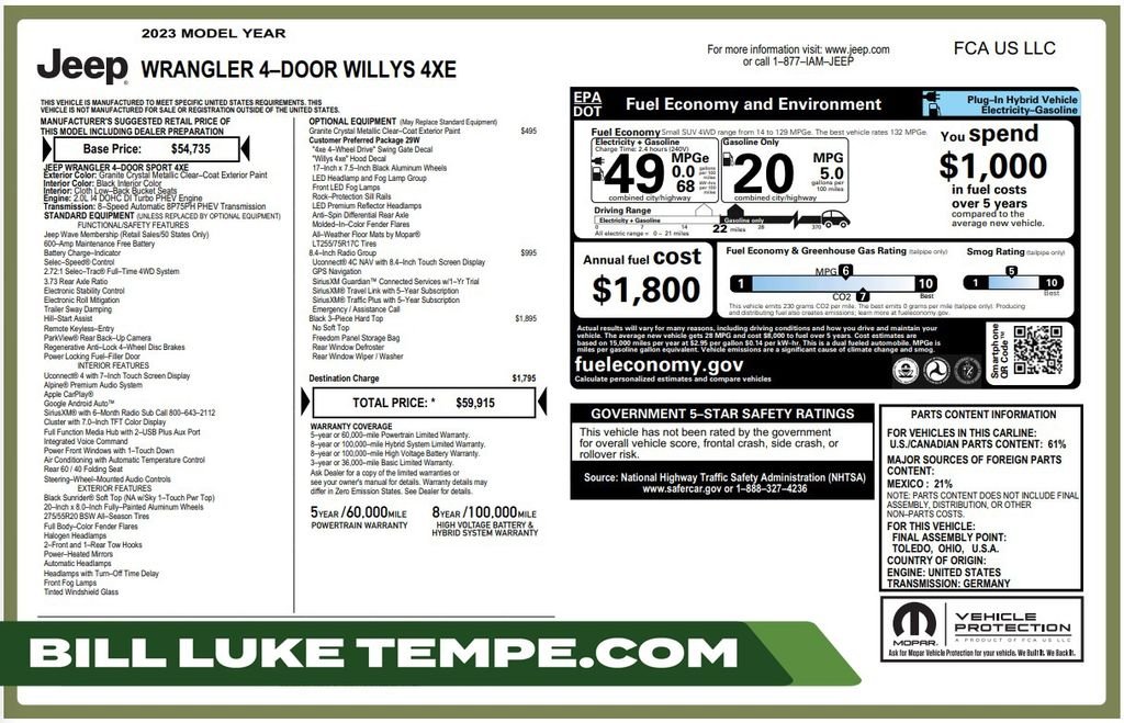 Used 2023 Crystal Metallic Jeep Willys 4xe image 1
