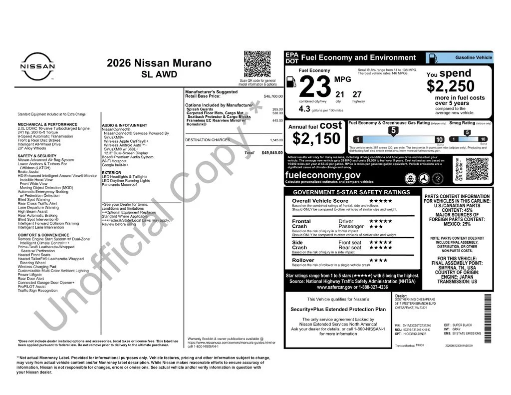 New 2026 Super Black Nissan SL image 6