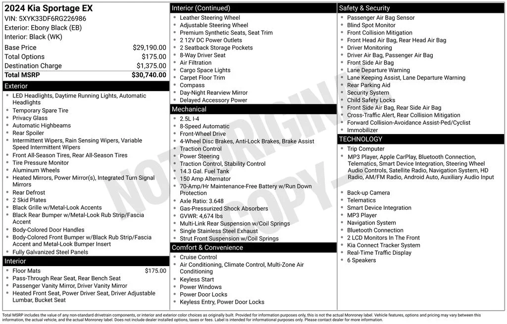 Used 2024 Black Kia EX image 2